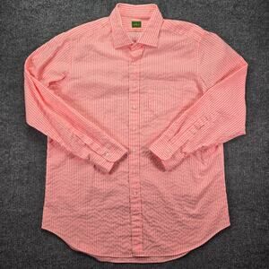 Sid Mashburn Shirt Mens XL Salmon Pink White Striped Button Up Long Sleeve